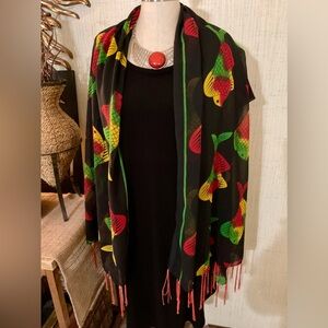 VTG Rina Bold Fish Print Scarf  Multi Color Polyester  Rectangle 43x74  B07